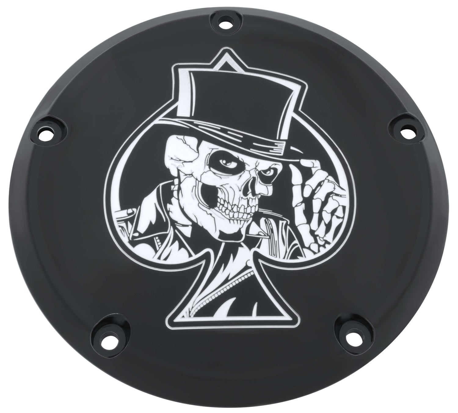 Ace of Spades Skull- Black Gloss Twin Cam Derby Cover